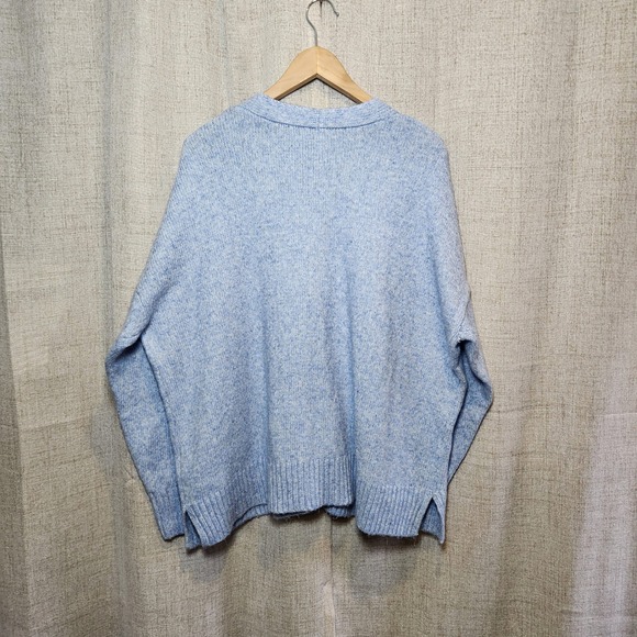 Ella Moss Button Up Cardigan Women's XL Blue Deep V-Neck Pockets Grannycore - Picture 6 of 6